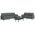 vidaXL Ensemble de canapés 3 Pièces avec repose-pied gris foncé tissu