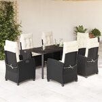 vidaXL Ensemble à manger de jardin coussins 7Pièces Noir Résine tressée