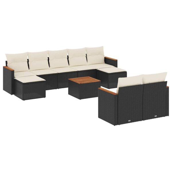 vidaXL Salon de jardin 10 Pièces avec coussins noir résine tressée