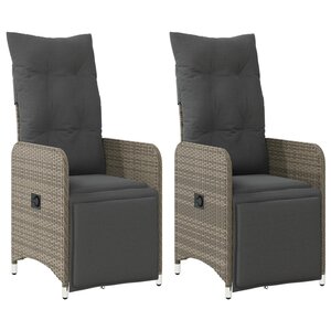 vidaXL Chaises inclinables de jardin lot de 2 et coussins gris rotin