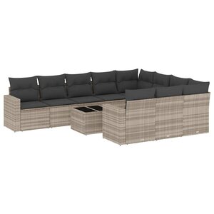 vidaXL Salon de jardin 11 Pièces avec coussins gris clair résine tressée