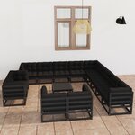 vidaXL Salon de jardin 14 Pièces avec coussins Noir Bois de pin massif