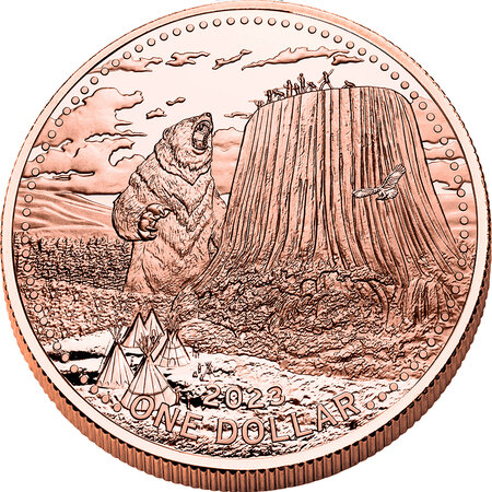 Pièce de monnaie en cuivre 1 dollar g 155.5 (5 oz) millésime 2023 native american myth devils tower
