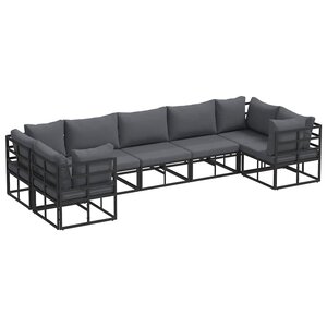 vidaXL Ensemble de canapé de jardin avec coussin 7 Pièces Noir Aluminium