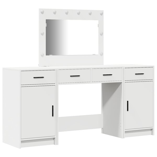 vidaXL Ensemble de table de maquillage 3 pièces avec LED  bois d'ingénierie blanc