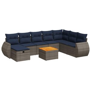 vidaXL Salon de jardin 9 Pièces avec coussins gris résine tressée