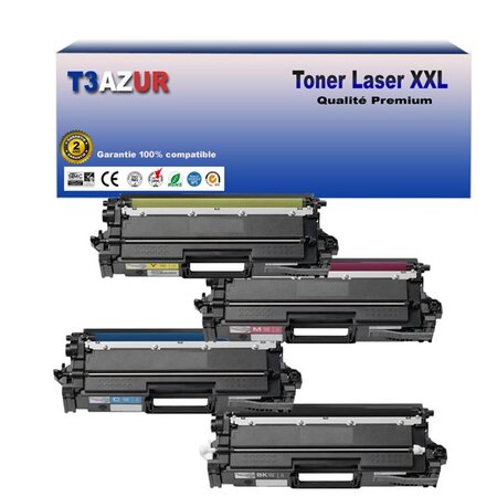 T3AZUR- 4x Toners compatibles avec Brother TN 821 XXL pour Brother HL-L9430CDN  HL-L9470CDN  MFC-L9630CDN  MFC-L9670CDN Noir