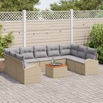 Ensemble de Canapé de Jardin vidaXL 10 Pièces avec Coussins Beige Rattan Poly Acacia
