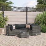 vidaXL Salon de jardin 5 Pièces avec coussins Gris Résine tressée