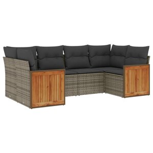 vidaXL Salon de jardin 6 Pièces avec coussins gris résine tressée