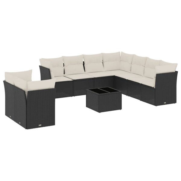 vidaXL Salon de jardin 10 Pièces avec coussins noir résine tressée