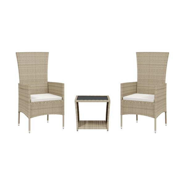 vidaXL Ensemble à manger de jardin et coussins 3 Pièces Beige poly rotin