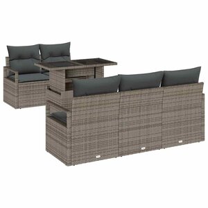 vidaXL Ensemble de canapé de jardin avec coussin 6 Pièces Gris Poly rotin