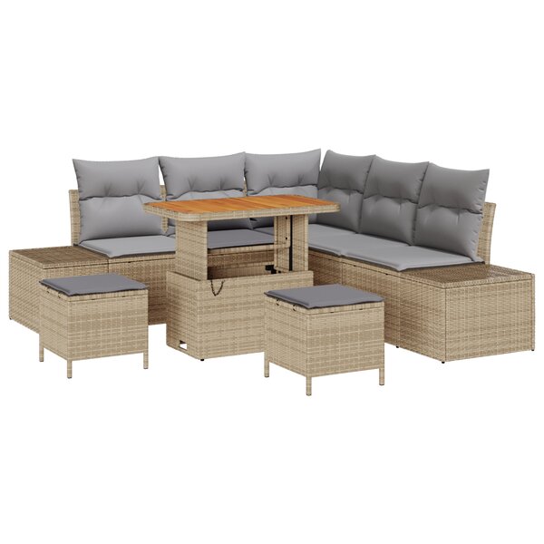 Ensemble de canapé de jardin 8 pièces avec coussins Beige Poly Rattan Acacia