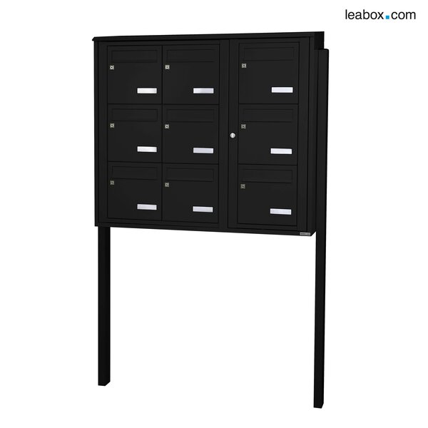 Bloc collectif Leabox 3x3 grade 3 simple face extérieur sur pieds à sceller noir 9005 finition brillante