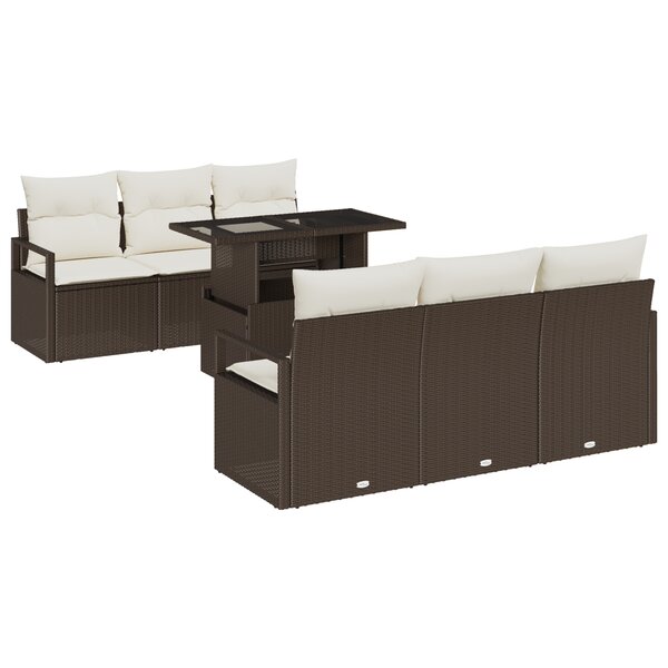 Ensemble de Canapé de Jardin 7 pièces avec Coussins Marron Rattan Poly