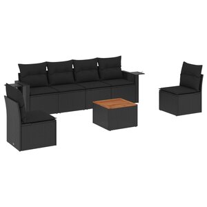 vidaXL Salon de jardin 7 Pièces avec coussins noir résine tressée