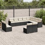 vidaXL Salon de jardin 12 Pièces avec coussins noir résine tressée