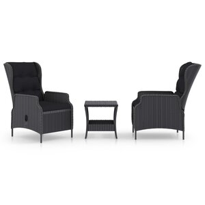 vidaXL Salon de jardin avec coussins 3 Pièces résine tressée gris foncé