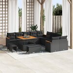 Ensemble de Canapés de Jardin 13 Pièces avec Coussins Noir Poly Rattan Acacia