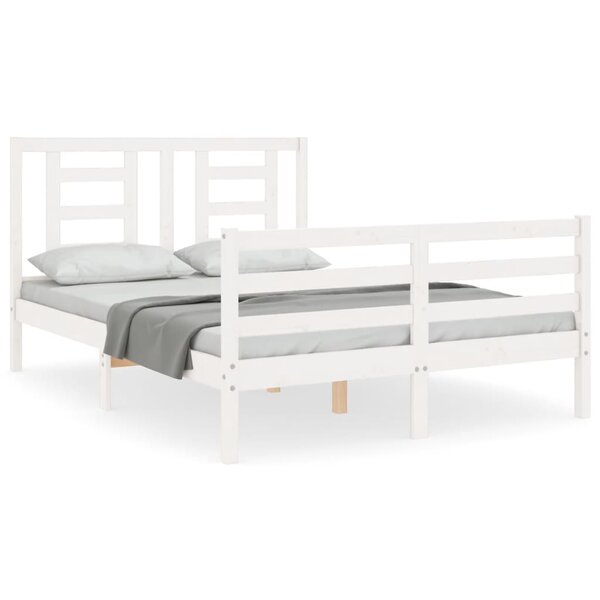 vidaXL Cadre de lit avec tête de lit blanc 140x190 cm bois massif
