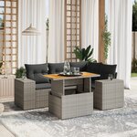 vidaXL Salon de jardin 5 Pièces avec coussins gris résine tressée