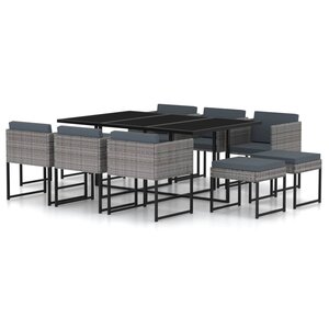 vidaXL Ensemble à manger de jardin coussins 11 Pièces Résine tressée Gris