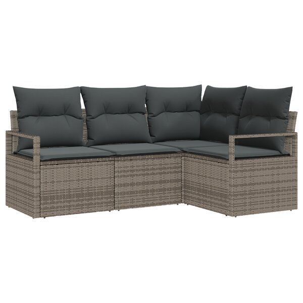 Ensemble de Canapé de Jardin 4 Pièces avec Coussins Gris Poly Rotin