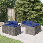 vidaXL Salon de jardin 8 Pièces avec coussins résine tressée gris