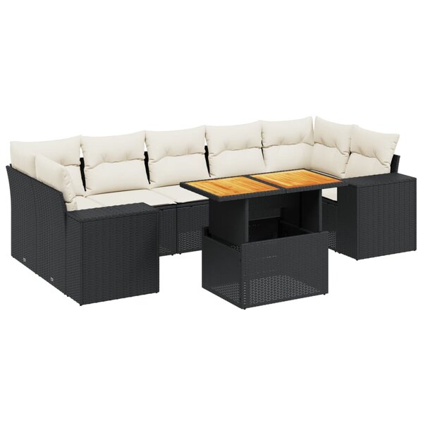 vidaXL Salon de jardin 8 Pièces avec coussins noir résine tressée