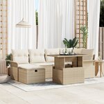 vidaXL Ensemble de Canapé de Jardin 7 Pièces avec Coussins Beige en Poly Rattan