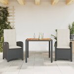 vidaXL Ensemble à manger de jardin avec coussins 3 Pièces Noir
