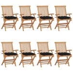 vidaXL Chaises de jardin avec coussins noir lot de 8 Bois teck massif