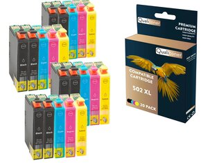 Qualitoner - 20 cartouche compatible pour epson 502xl 502 xl noir (x8) + cyan (x4) + magenta (x4) + jaune (x4) (jumelles)