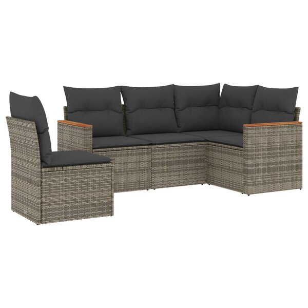 vidaXL Salon de jardin 5 Pièces avec coussins gris résine tressée