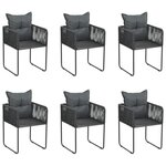 vidaXL Chaises d'extérieur 6 Pièces avec oreillers Résine tressée Noir
