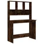 Bureau table poste de travail meuble d'ordinateur informatique étude avec étagères chêne fumé 102 x 45 x 148 cm bois d'ingénierie brun 02_0023487