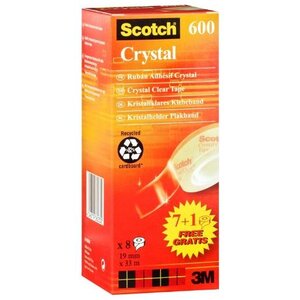 Boite de 8 rouleaux adhésif Cristal Clear 600 19 mm x 33 m SCOTCH