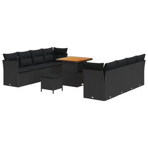 vidaXL Ensemble de canapé de jardin avec coussin 11 Pièces Noir polyrotin