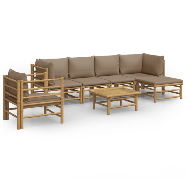 vidaXL Salon de jardin 7 Pièces avec coussins taupe bambou