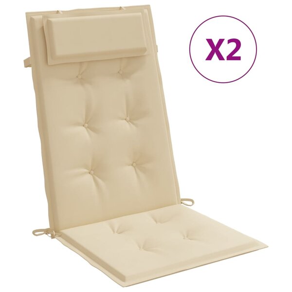 vidaXL Coussins de chaise à dossier haut lot de 2 beige tissu oxford
