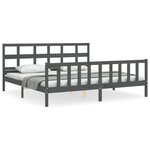 vidaXL Cadre de lit avec tête de lit gris 200x200 cm bois massif