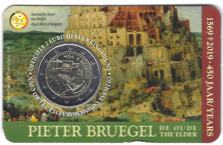 Monnaie 2 euros belgique 2019 - pieter bruegel en coincard version flamand