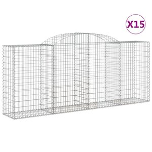 vidaXL Paniers à gabions arqués 15 Pièces 300x50x120/140 cm fer galvanisé