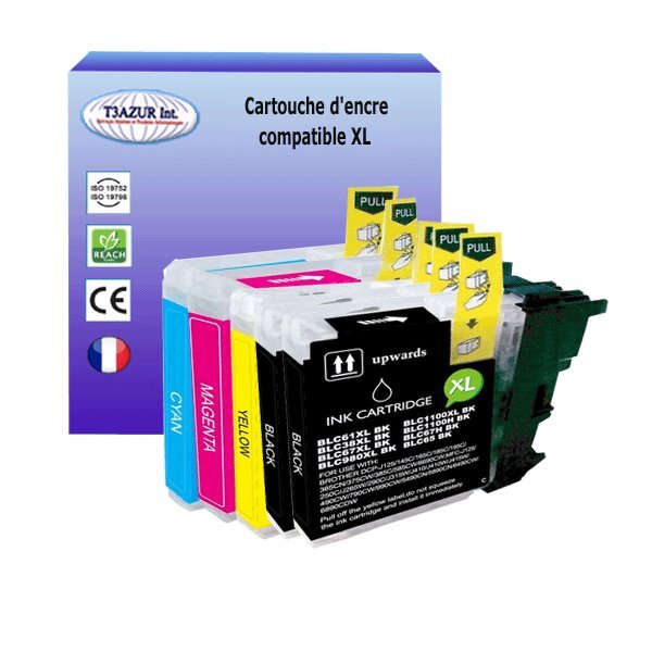 T3AZUR - 5x Cartouches compatibles avec Brother LC1100 XL pour Brother DCPJ315W  DCPJ515W  MFCJ220  MFCJ265W  MFCJ410  MFCJ415W