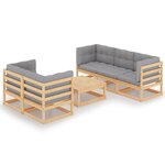 vidaXL Salon de jardin 6 Pièces avec coussins Bois de pin massif
