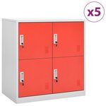 vidaXL Armoires à casiers 5 Pièces Gris clair et rouge 90x45x92 5cm Acier