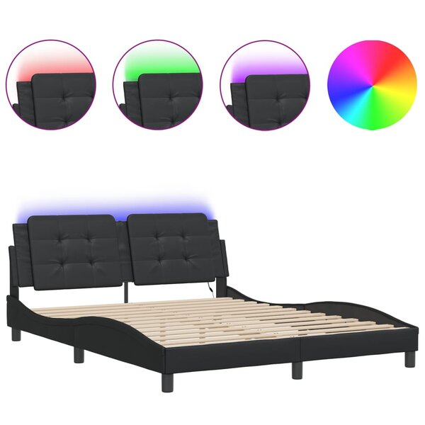 vidaXL Cadre de lit avec lumières LED noir 160x200 cm similicuir