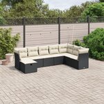 vidaXL Salon de jardin 8 Pièces avec coussins noir résine tressée