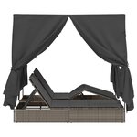 Transat double vidaXL avec toit et rideaux en poly rattan gris